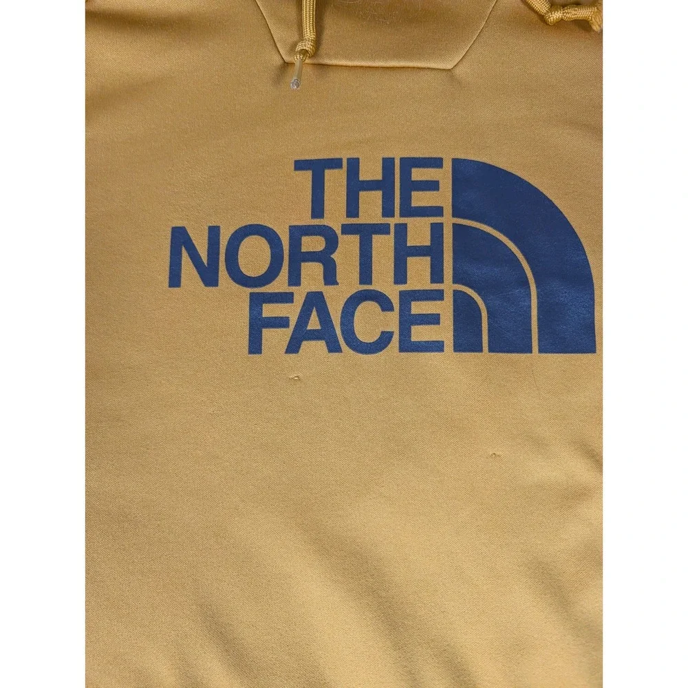 The North Face Mens Tech Pullover Hoodie Mustard Yellow Zippered Pocket Logo M